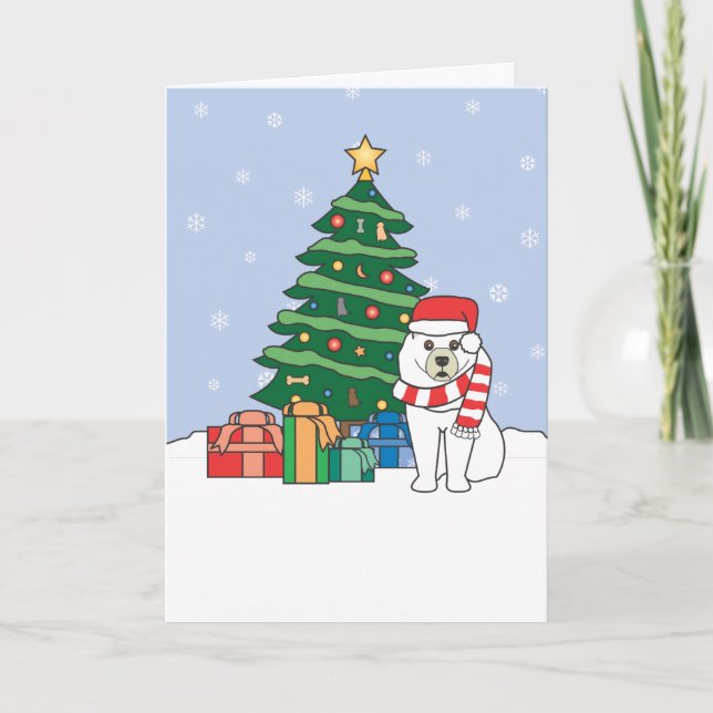 Samoyed und Weihnachtsbaum Feiertagskarte (Vorderseite)