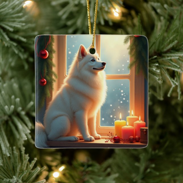Samoyed Under the Mistletoe Christmas Painting Keramikornament (Baum)