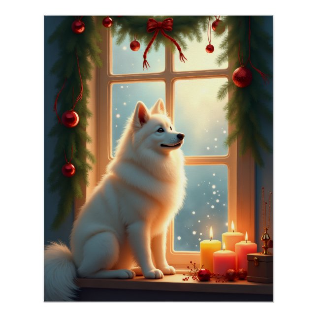 Samoyed Under the Mistletoe Christmas Painting Poster (Vorderseite)