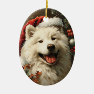 Samoyed Vintage Christmas Keramik Ornament