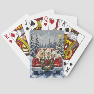 Samoyed Weihnachten Rotes Lastwagen Ferien Spielkarten