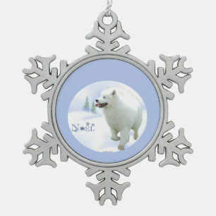 Samoyed Weihnachten Schneeflocken Zinn-Ornament