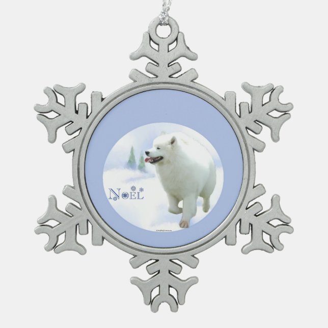 Samoyed Weihnachten Schneeflocken Zinn-Ornament (Vorderseite)