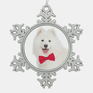 Samoyed-Weihnachtsverzierung Schneeflocken Zinn-Ornament