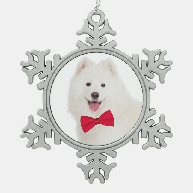Samoyed-Weihnachtsverzierung Schneeflocken Zinn-Ornament (Vorderseite)