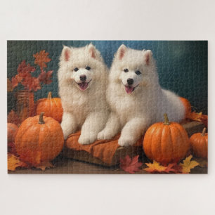 Samoyed Welpe Herbstfreude Kürbis  Puzzle