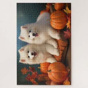 Samoyed Welpe Herbstfreude Kürbis  Puzzle