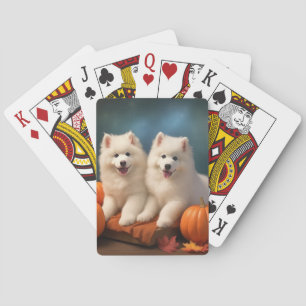 Samoyed Welpe Herbstfreude Kürbis  Spielkarten