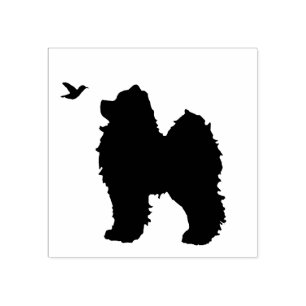 Samoyed-Welpe u. Vogel-Briefmarke; 1" herauf Gummistempel
