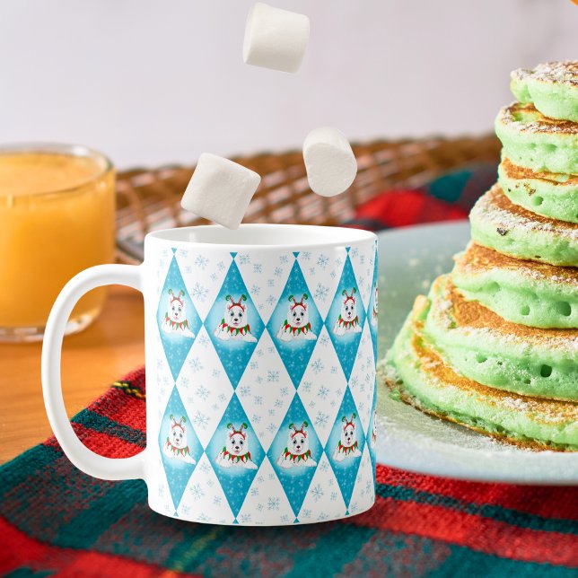 Samoyed Winter Holiday Diamond Muster Kaffeetasse (Diamond-dazzling elf pup brings joy, warm sips, and snowy smiles! )