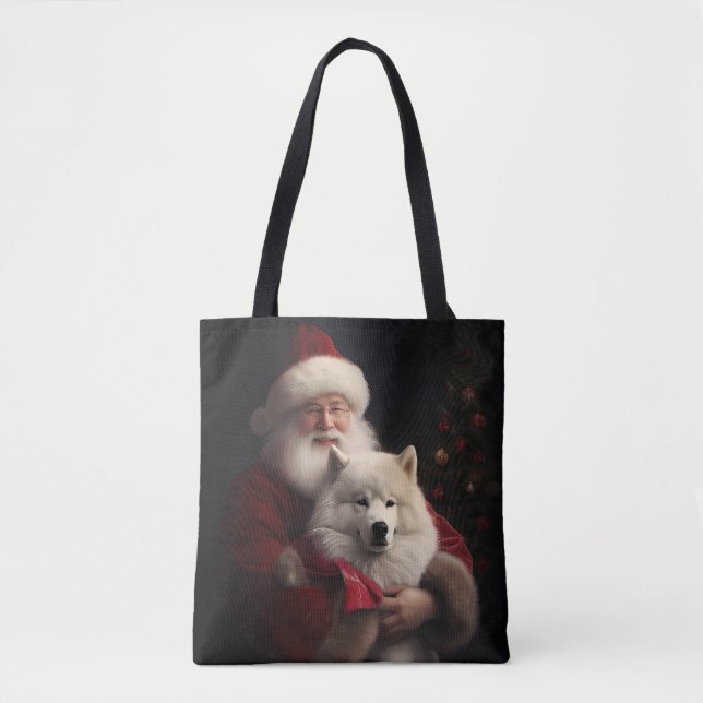 Samoyed with Santa Claus festliche Weihnachten (Vorderseite)