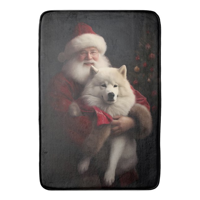 Samoyed with Santa Claus festliche Weihnachten Badematte (Vorderseite Vertikal)