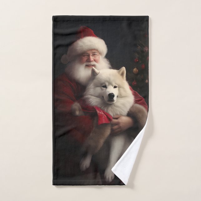 Samoyed with Santa Claus festliche Weihnachten Badhandtuch Set (Handtuch)