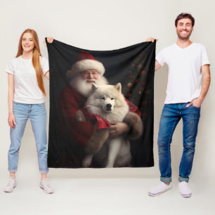 Samoyed with Santa Claus festliche Weihnachten Fleecedecke