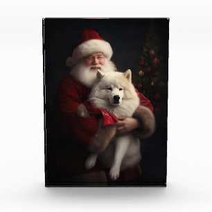 Samoyed with Santa Claus festliche Weihnachten Fotoblock