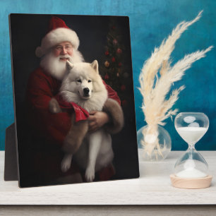 Samoyed with Santa Claus festliche Weihnachten Fotoplatte
