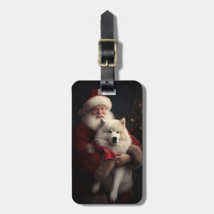 Samoyed with Santa Claus festliche Weihnachten Gepäckanhänger