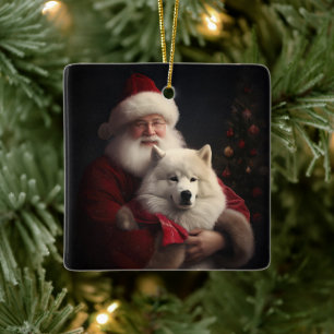 Samoyed with Santa Claus festliche Weihnachten Keramikornament