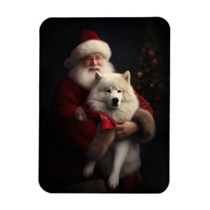 Samoyed with Santa Claus festliche Weihnachten Magnet
