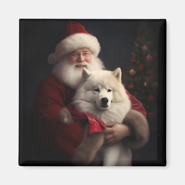Samoyed with Santa Claus festliche Weihnachten Magnet (Vorne)