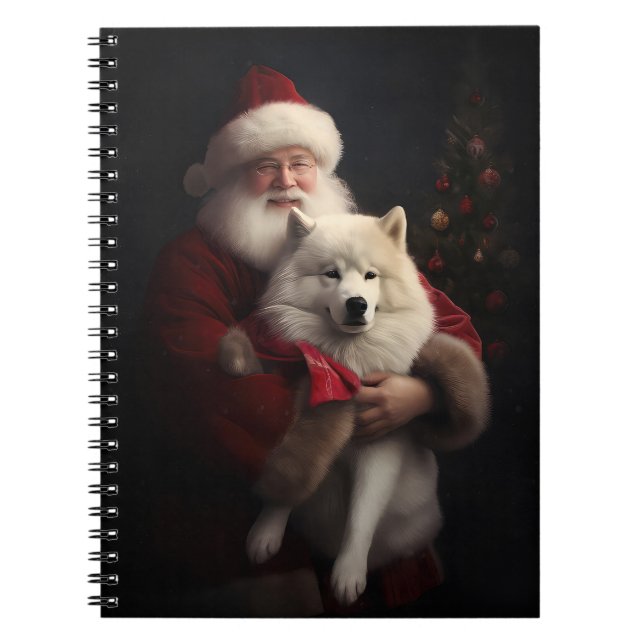 Samoyed with Santa Claus festliche Weihnachten Notizblock (Vorderseite)