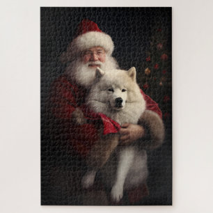 Samoyed with Santa Claus festliche Weihnachten Puzzle