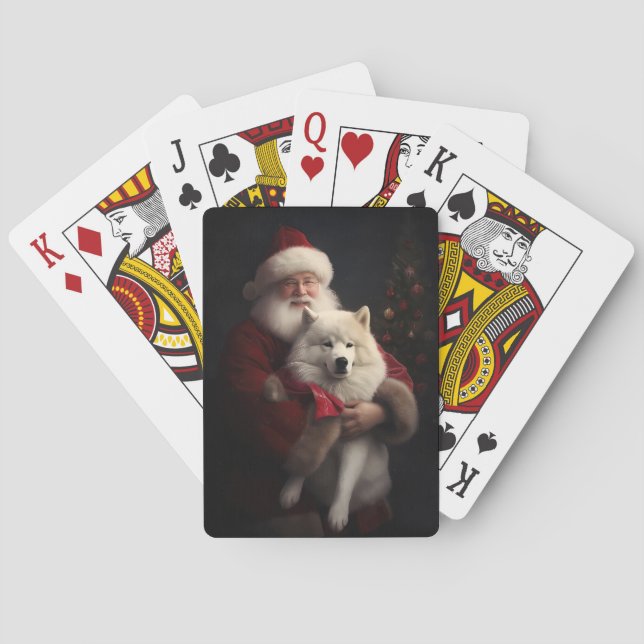 Samoyed with Santa Claus festliche Weihnachten Spielkarten (Rückseite)