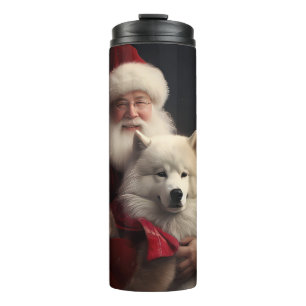 Samoyed with Santa Claus festliche Weihnachten Thermosbecher