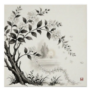 Sampaguita — Philippinische Nationalblume Sumi-e Poster