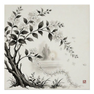 Sampaguita — Philippinische Nationalblume Sumi-e Poster