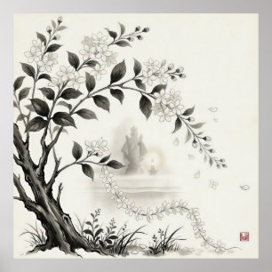 Sampaguita — Philippinische Nationalblume Sumi-e Poster