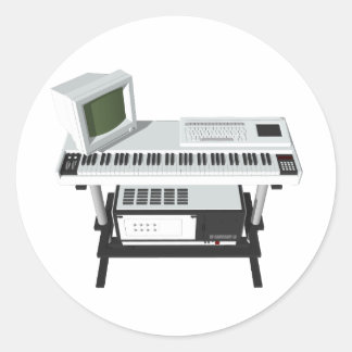 Sampler-Tastatur im Stil der 80er Jahre: 3D-Modell Runder Aufkleber