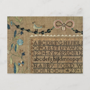 Sampler von N.Ford, 1799, New Hampshire Postkarte