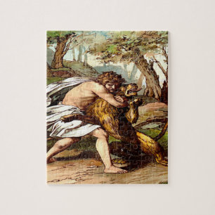 samson, das einen kleinen Löwe Puzzlespiel-Entwurf Puzzle