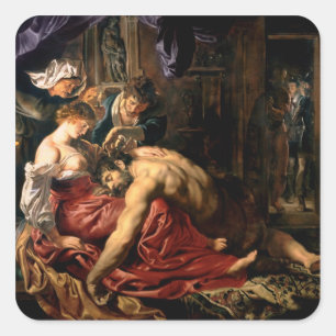 Samson und Delilah, c.1609 Quadratischer Aufkleber