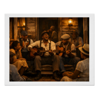 Samstag Nacht Veranda Licht Blues Poster