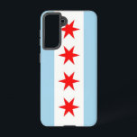 Samsung Galaxy S21 Case Flag von Chicago, USA. Hülle<br><div class="desc">Mit der Samsung SGH-X500 und dem neuen Samsung SGH-X500 ist das Samsung SGH-X21 ein neues Highlight in Sachen Komfort. Dieses Cover wurde mit Präzision erstellt und zeigt stolz die ikonischen Elemente der Chicagoer Flagge. Das Design besteht aus vier roten Sternen, die historische Ereignisse darstellen: Fort Dearborn, das Great Chicago Fire,...</div>
