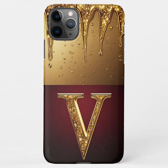 💎 Samt Glitter V Monogramm Tropf Custom  iPhone Hülle (Rückseite)