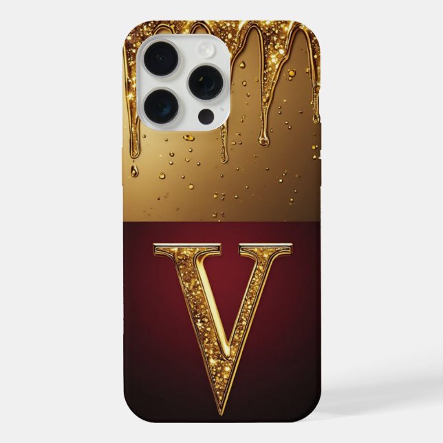 💎 Samt Glitter V Monogramm Tropf Custom  iPhone Hülle (Rückseite)