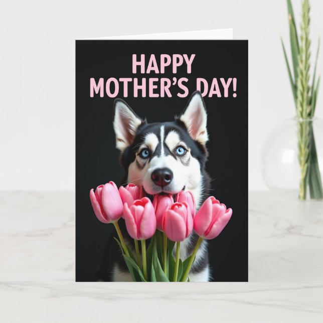 Samt-Tulpen-Hund-Muttertagskarte Karte (Vorderseite)
