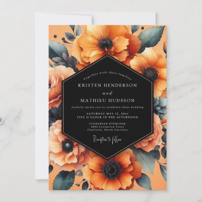 Samtblume Noir Painterly Hochzeit Einladung (Vorderseite)
