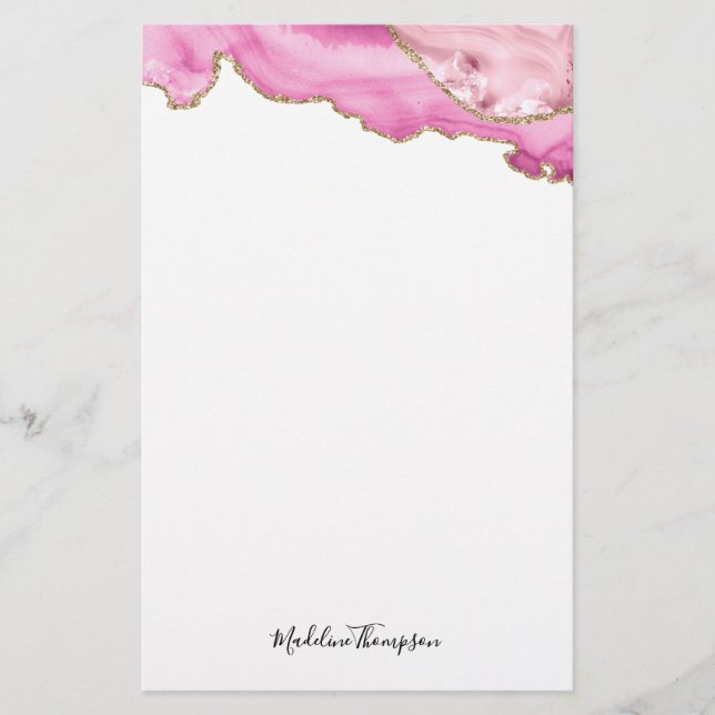 Samtene Pink Gold Achat Geode Script Typografie Briefpapier (Vorderseite)