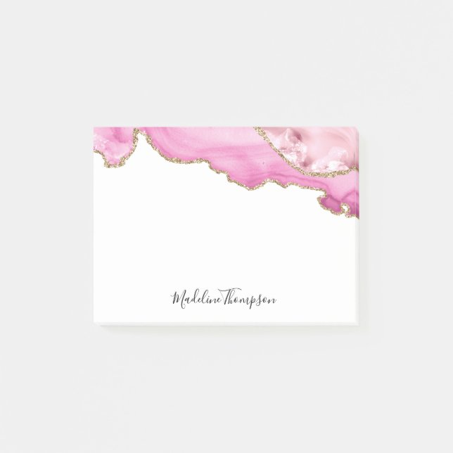 Samtene Pink Gold Achat Geode Script Typografie Post-it Klebezettel (Vorderseite)