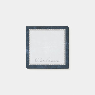 Samtiger Navy Damast   Dunkelblauer Barock Custom Post-it Klebezettel