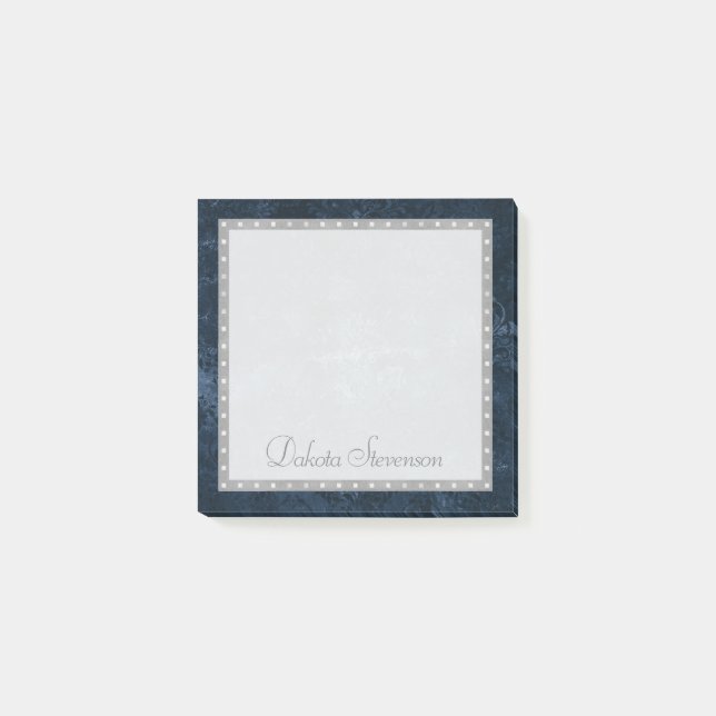 Samtiger Navy Damast | Dunkelblauer Barock Custom Post-it Klebezettel (Vorderseite)