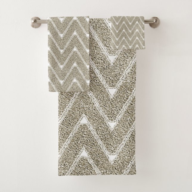 Samtiger Sandbraun Chevron-Muster Badhandtuch Set (Insitu)