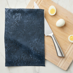 Samtiges Navy Damast Dunkelblauer Grunge Barock Geschirrtuch