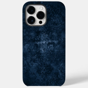 Samtiges Navy Damast Dunkelblauer Grunge Barock iPhone 14 Pro Max Hülle