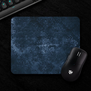 Samtiges Navy Damast Dunkelblauer Grunge Barock Mousepad
