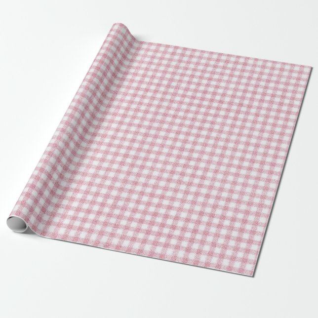 Samtiges Rosa und Weißes Kleines Gingham Charm Geschenkpapier (Ungerollt)